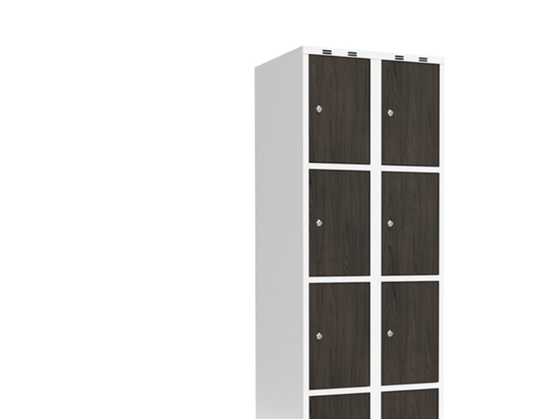 Garderobeskab 2x300 mm Skråt tag 4-delt søjle Laminat dør Nocturne wood Cylinderlås