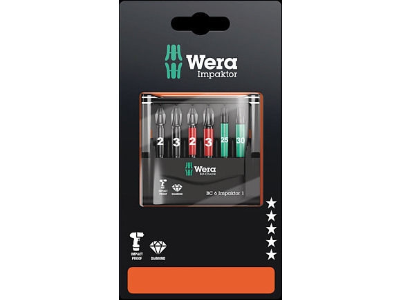 Wera 05073890001, 6 Stk, Phillips, Stjerneskruetrækker, Ph 2, Ph 3, Pz 2, Pz 3, 50 Mm