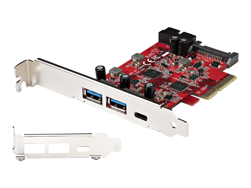 Startech 5-Port USB PCIe Card, 10Gbps USB 3.1 Gen 2 PCIe Card w/ 1x USB-C & 2x USB-A, 1x 2 Port IDC (Internal 5Gbps USB Header Expansion), USB C PCIe Card, PCI Express USB Controller - Windows/macOS/Linux (PEXUSB312A1C1H) - USB-adapter - PCIe 3.0 x4 - USB-C 3.1 Gen 2 x 2 + USB-C 3.2 Gen 2 x 1 - rød