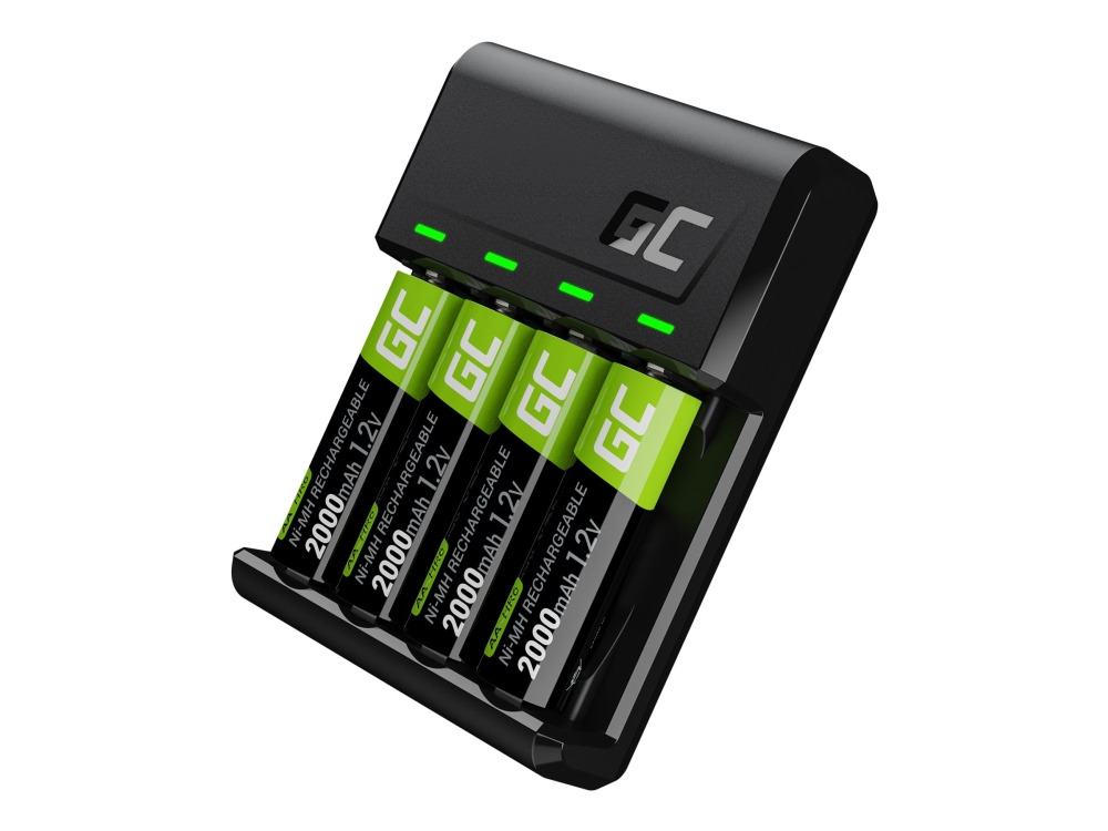 Green Cell VitalCharger - USB-batterioplader - (for 4xAA/AAA) 4 x AA type - NiMH - 2000 mAh - 0.5 Watt - 1.2 A - sort