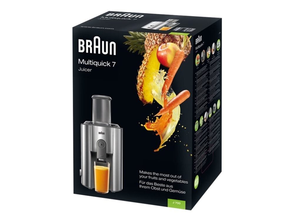 Braun Multiquick 7 Juicer J 700, Zentrifugal-Entsafter, Edelstahl, 2 L, 1,25 L, 7,5 Cm, Edelstahl