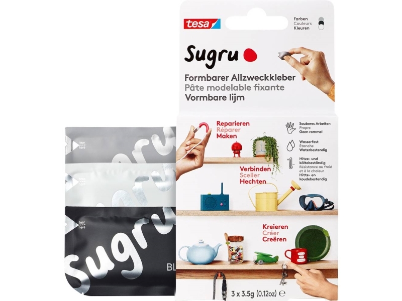 Tesa tesa Sugru formbar universalklæber 3 sort/hvid/grå
