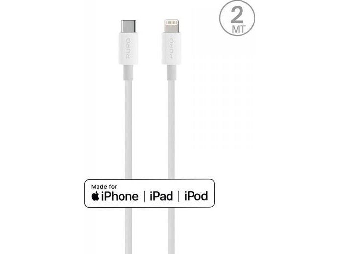 Puro Plain - Usb-C Til Lightning Mfi-Forbindelseskabel 2 M (Hvid)