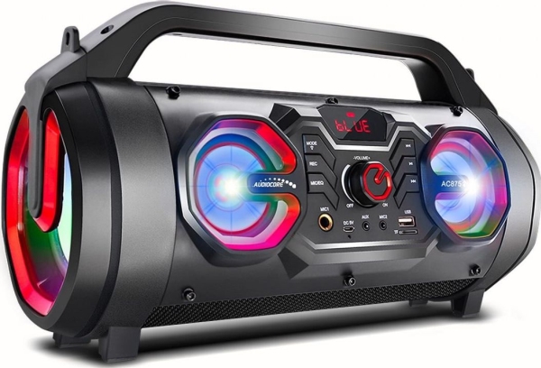 Audiocore Ac875 Bazooka Portable Bluetooth Speaker Boombox 30W (20W + 5Wx2) Ipx4 Spritzwassergeschützt / Radio / Microsd / Aux-In / Usb / Beleuchtung