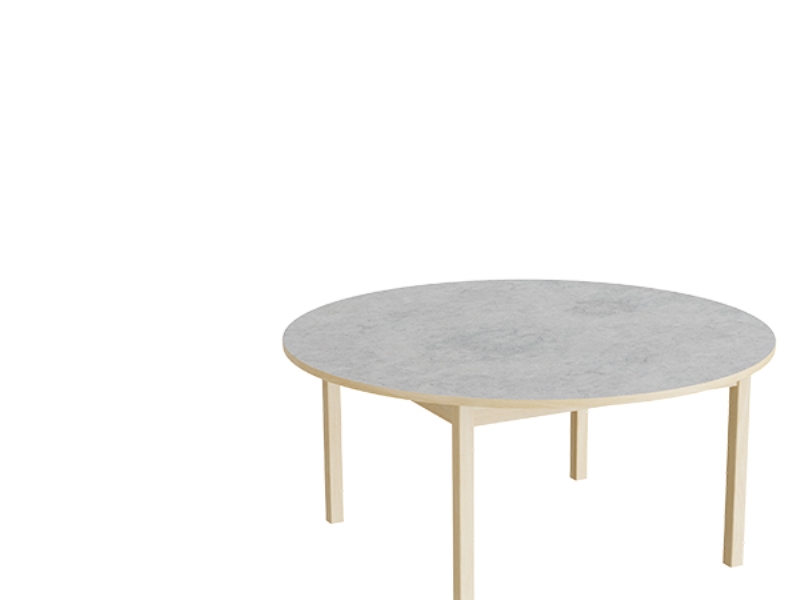 Pöytä Lovis 604, Ø1200 mm, korkeus 550 mm, vaaleanharmaa linoleumi koivukehikolla