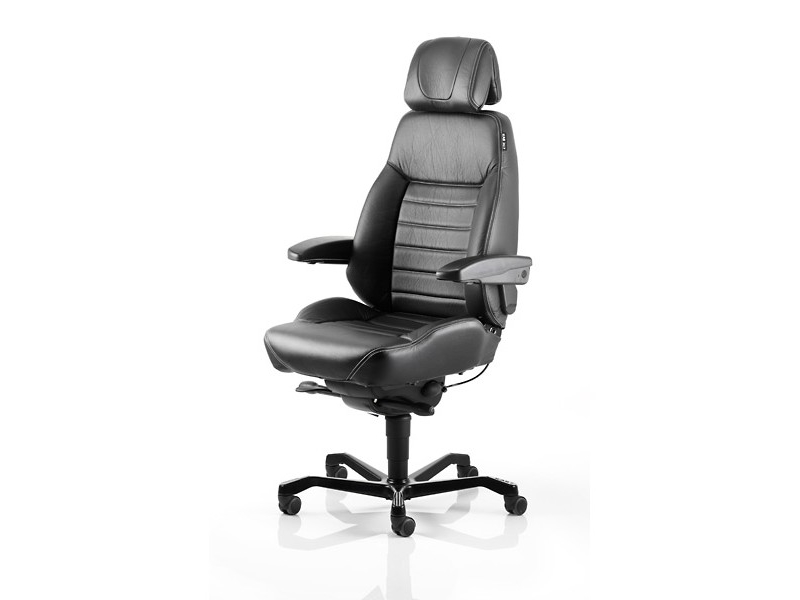 Kontorstol KAB Seating Executive, White-Line Sort skind inkl. armlæn og nakkestøtte i sort skind | Möbler - Stolar & Stolmattor - Kontorsstolar | GameStuff