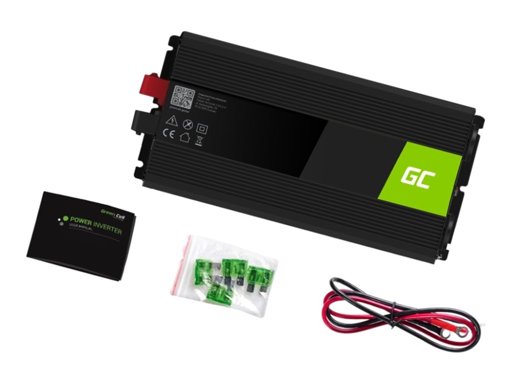 Green Cell - DC til AC inverter - DC 12 V - 2000 Watt - output-stikforbindelser: 2 - sort