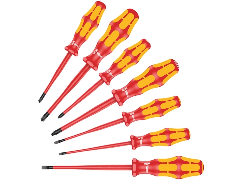 Wera 160 iSS/7 Skruetrækkersæt Kraftform Plus serie 100. Med reduceret klinge- og grebsdiameter, 7 dele