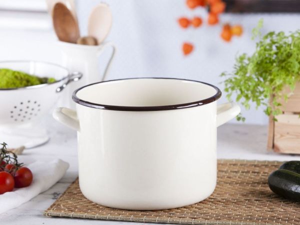 Altom Design Emaliuotas tiesus puodas, 5,8 l  skersmuo 22 cm  aukštis 16 cm, Cremeinės spalvos