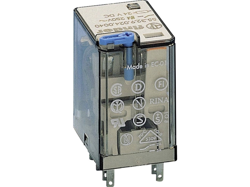 Finder Industrirelæ 10A (20A), 2Co, 24Vdc For Sokkel Serie 94. Låsbar Testknap, Dobbelt Led (Ikke Polariseret) Og Mekanisk Indikator.