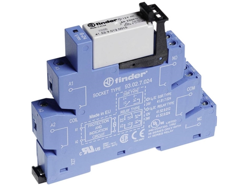 Finder 38.52.7.012.0050 Koblingsrelæ 12 V/Dc 8 A 2 X Omskifter 10 Stk