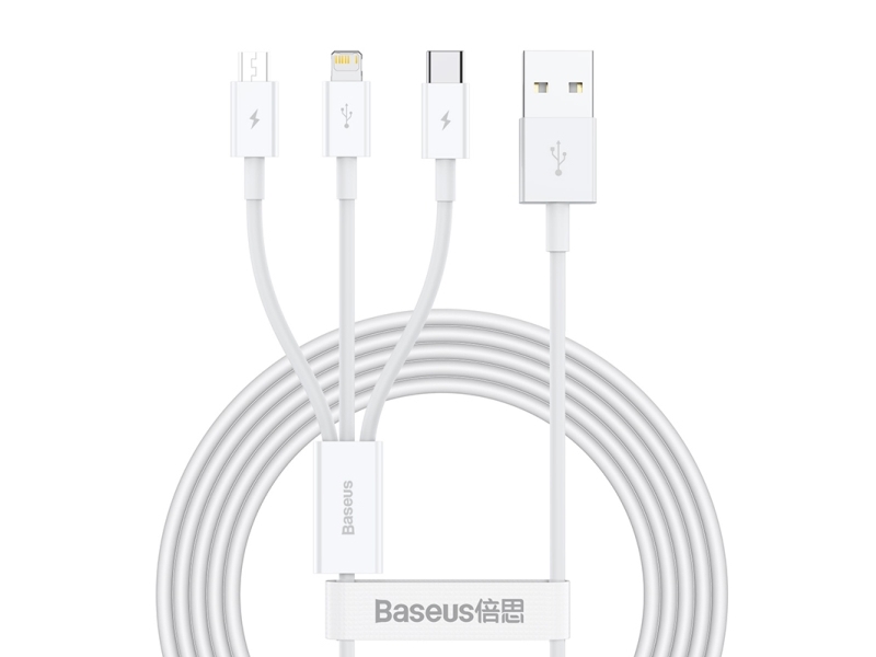 Baseus Superior, 1,5 M, Usb A, Usb C/Micro Usb A/Lightning, Usb 2.0, 0,48 Gbit/Sek., Hvid