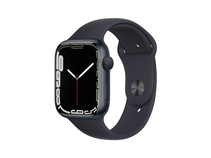 Apple Watch Series 7 (Gps) - 45 Mm - Oled- Smart Ur Med Sportsbånd - Fluoroelastomer - Båndstørrelse: Almindelig - 32 Gb - Wi-Fi, Bluetooth - Midnigh