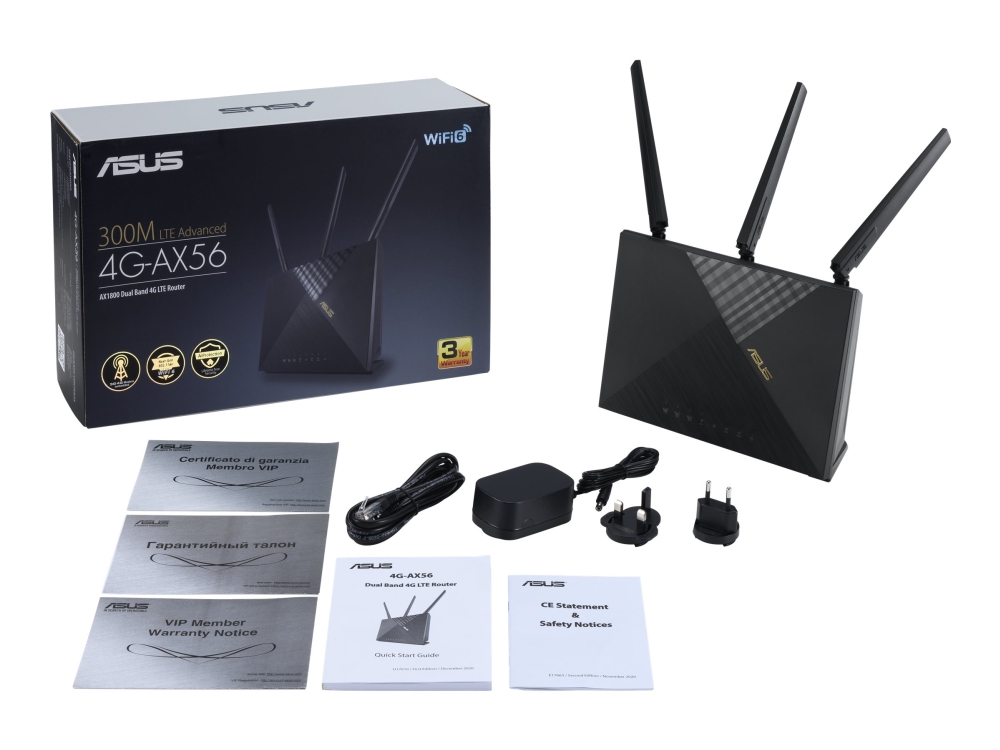 Asus 4G-Ax56 - Trådløs Router - Wwan 4-Port Switch - 1Gbe - Wi-Fi 6 - Dual Band Service Ikke Inkluderet