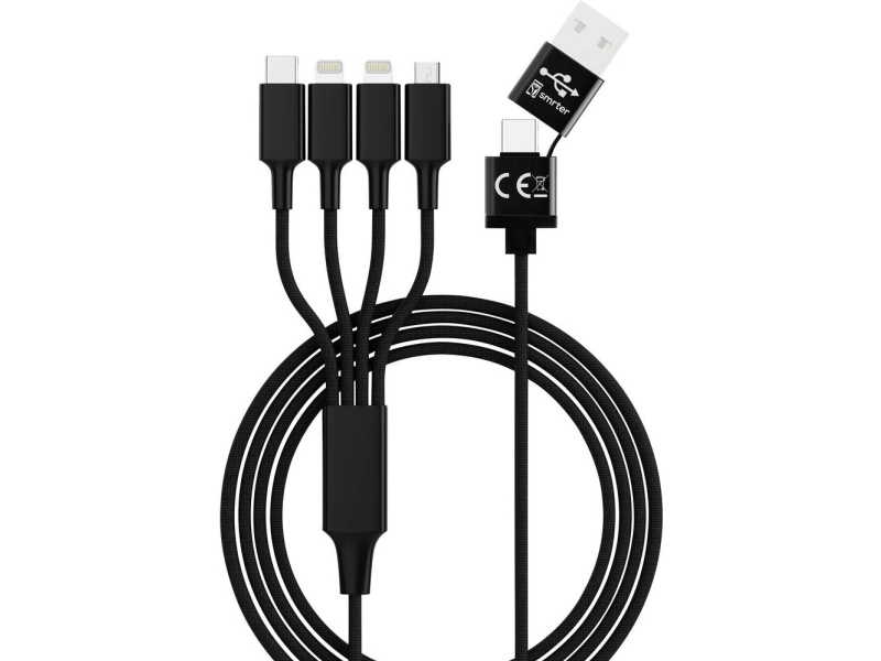Smrter Usb-Opladerkabel Usb-A-Hanstik, Usb-C Stik, Usb-Micro-B 3.0 Stik , Apple Lightning-Stik , Apple Lightning-Stik 1.20 M Sort Smrter_Elite_L_Bk