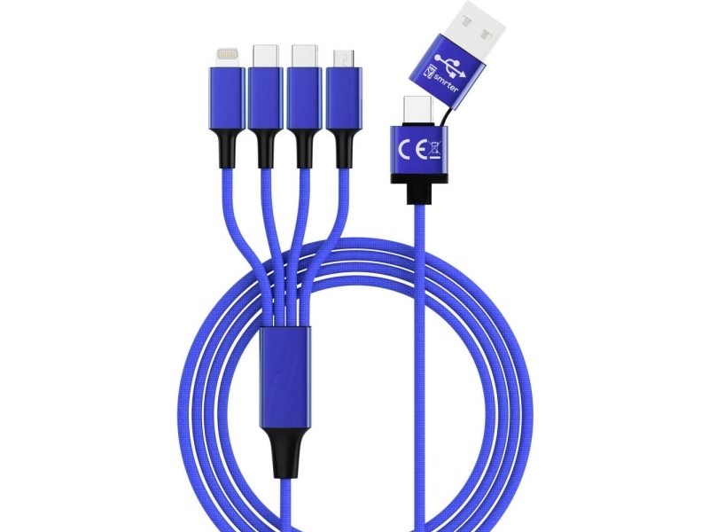 Smrter Usb-Opladerkabel Usb-A-Hanstik, Usb-C Stik, Usb-C Stik, Usb-Micro-B 3.0 Stik , Apple Lightning-Stik 1.20 M Navy-Blå Smrter_Elite_C_Nb