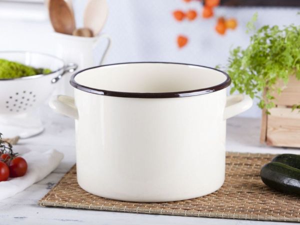 Altom Design Enamelled Straight Puodas, 7,5 L Diameter 24 Cm Height 17 Cm, Cream