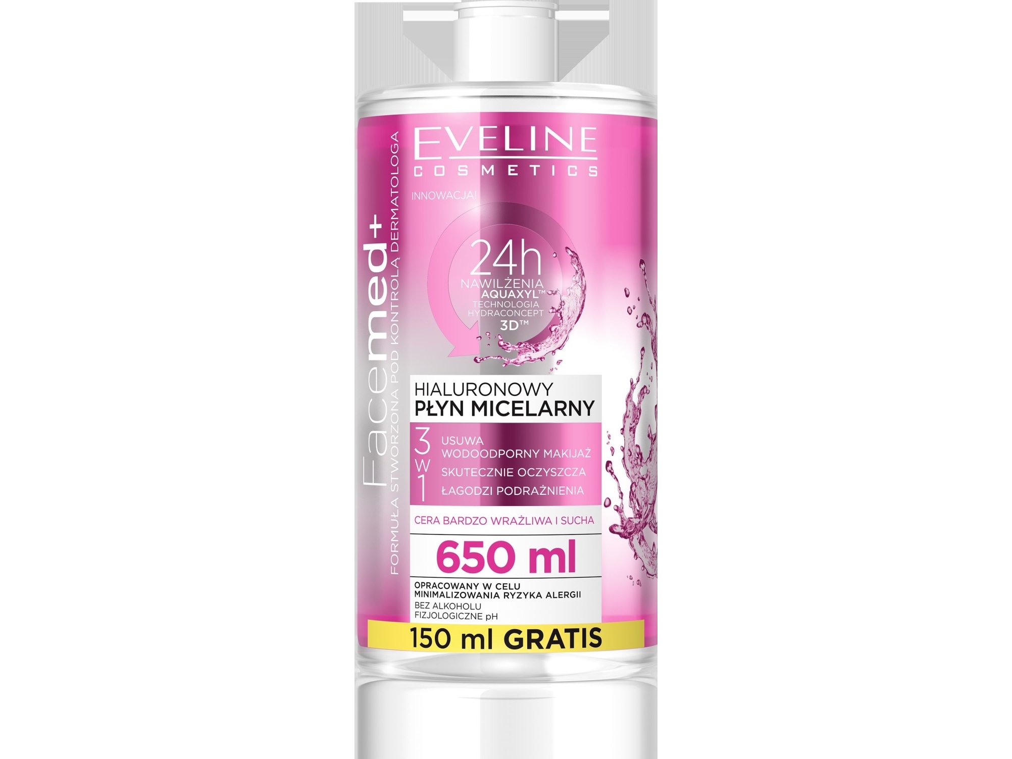 Eveline Facemed+ Hyaluronic Micellar Lotion 3In1 - Meget Følsom Og Tør Hud 650Ml