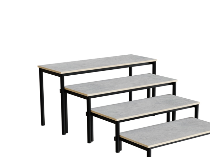 Bænk Idol, trappe 800, lysgrå linoleum, sort stel, 4 sektioner