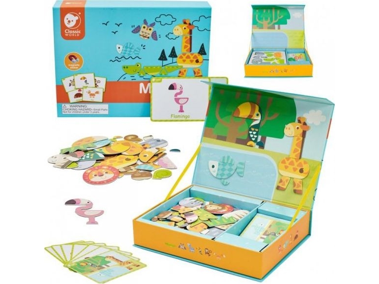 Žaislinė Lavinamoji medinė magnetinė dėlionė, 60 vnt., CLASSIC WORLD