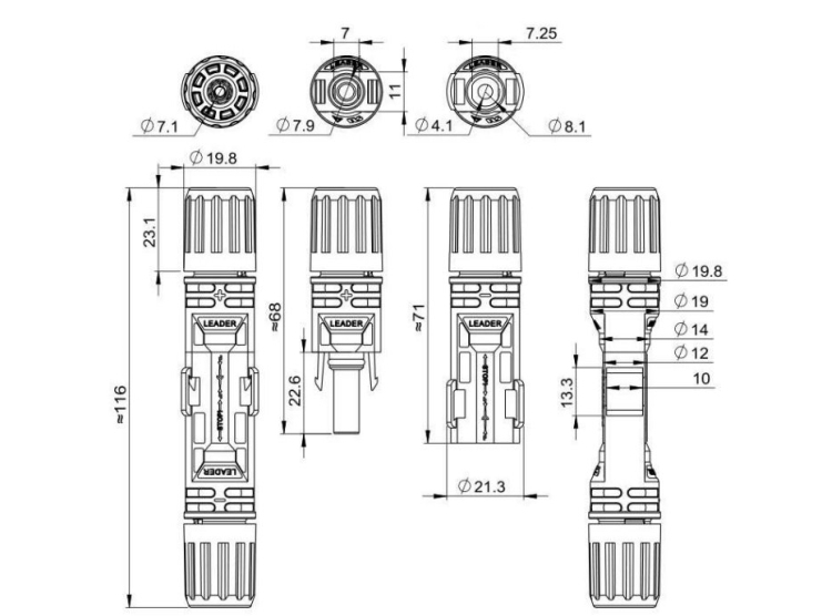 Stiksæt Han + hun MC4+ 4-6 mm2 PV-BN101B