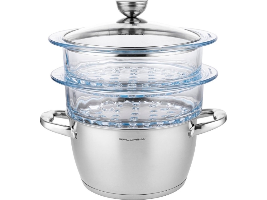 Florina Dampfkochtopf Satina 20Cm Inox 3-Piece (2.5L Topf, 2X 1.9L Glastopf, Deckel)