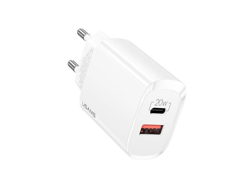 Usams charger USAMS Load. network. 1xUSB-C + 1xUSB T35 20W (only head) PD3.0 + QC3.0 Fast Charging white/white CC121TC01 (US-CC121)