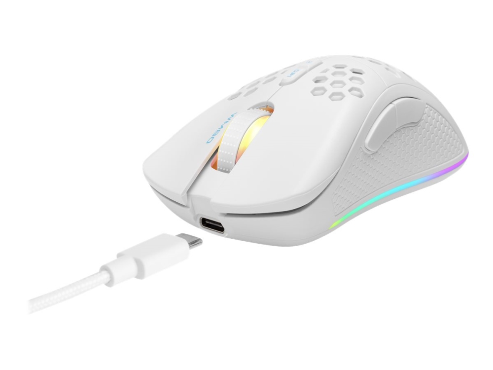 Deltaco Gam-120-W, Rechts, Laser, Rf Wireless + Usb Type-C, 6400 Dpi, Weiß