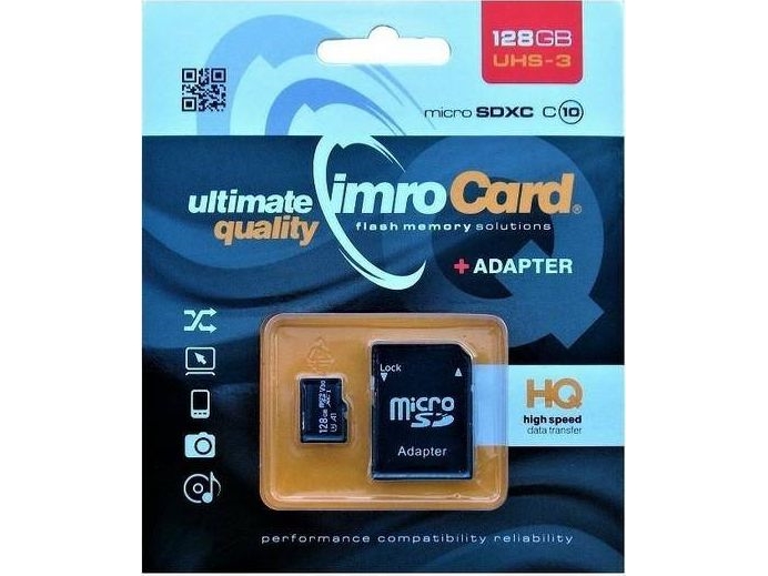 Imro Microsdxc 10/128Gb Uhs-3 Adp Memory Card, 128 Gb, Microsdxc, Klasse 10, Class 3 (U3)
