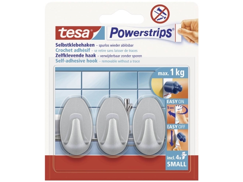 TESA 57519-00000, Universalkrok, Krom, Plast, 1 kg, 3 styck, Blåsa | Köksutrustning - Hushålls tillbehör | GameStuff