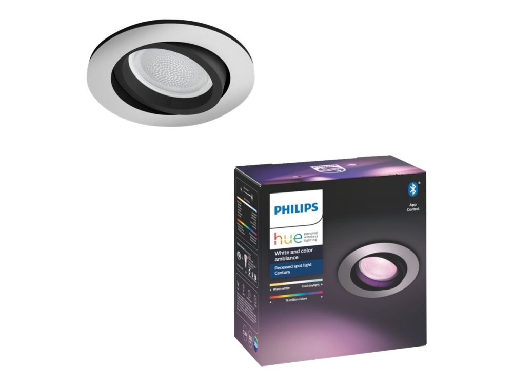 Philips Hue White and Color Ambiance Centura - Infälld spotlight - LED-glödlampa - 1 uttag - GU10 - 5.7 W (motsvarande 32 W) - klass A+ - 16 miljoner färger - 2000-6500 K - aluminium | Smarta hem - Philips Hue lampor - Spotlight Infällda | GameStuff