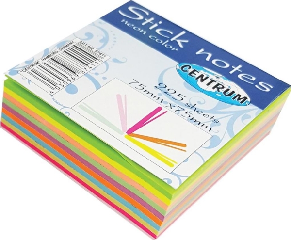 Centrum SELF-ADHESIVE NOTES CENTER 75X75MM 225 NOENA SHEETS 9 COLORS, 25 SHEETS 87411