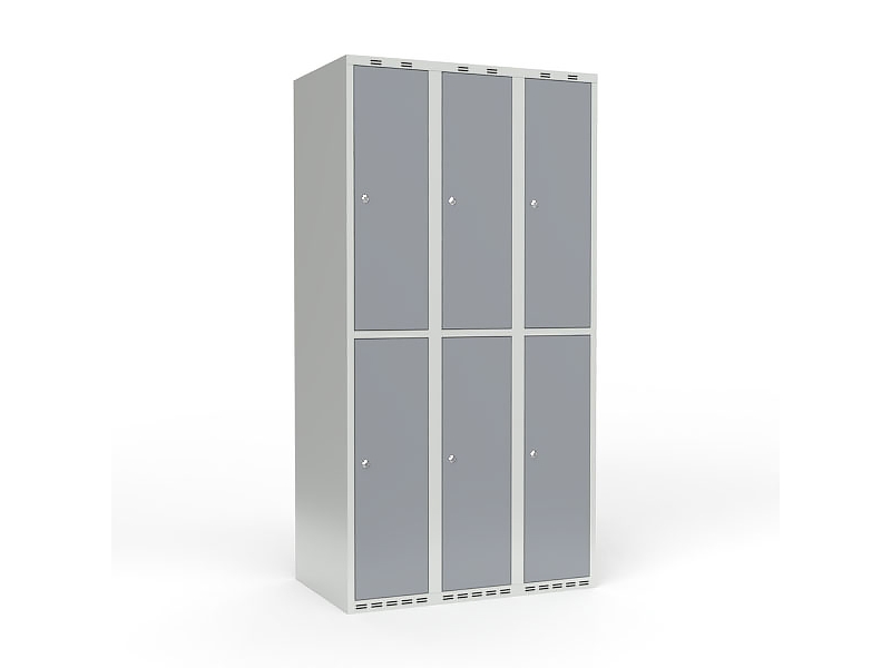 Koulukaappi 3x300 Viisto katto 2 lokeroa korkeudella Vaaleansininen teräsovi Lukkokahva Varastokahva