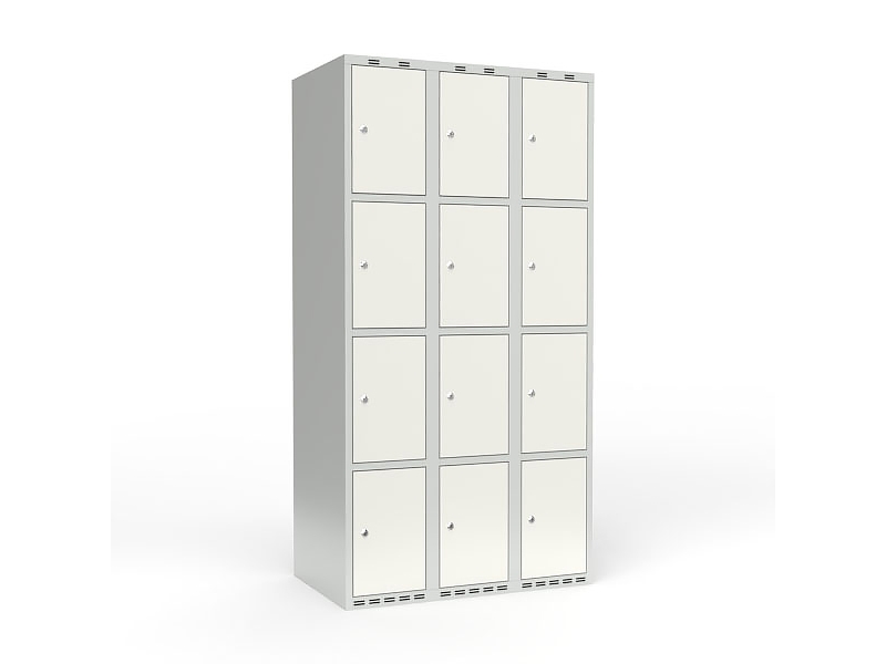 Skoleskab 3x300 Lige tag 4 rum i højden Grå ståldør Cylinderlås