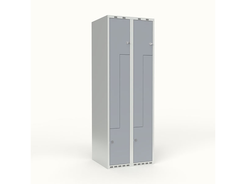 Skoleskab 2x400 Skråt tag, Z-dør Hvid ståldør Greb for hængelås