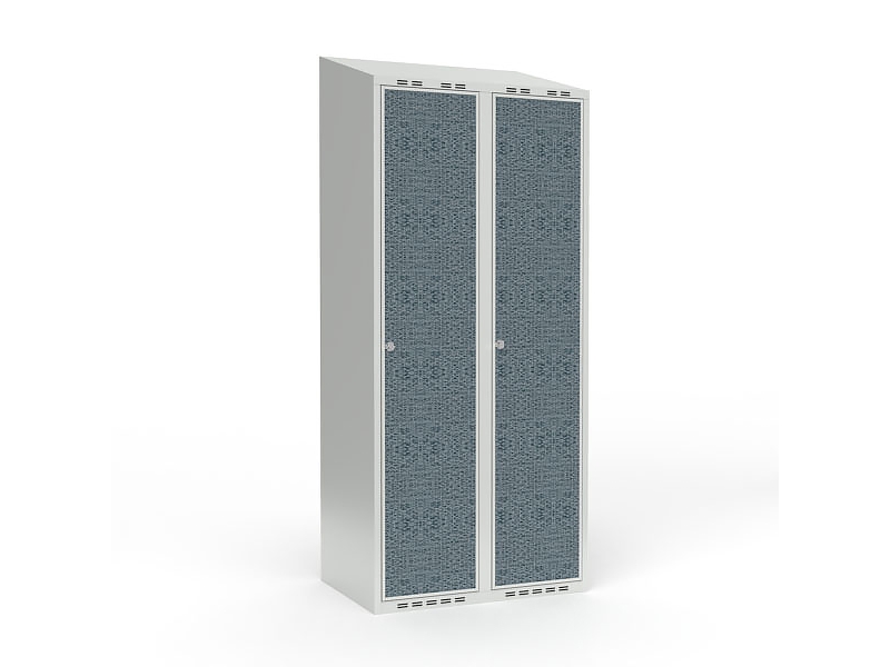 Skoleskab 2x300 Skråt tag 1 rum i højden Lys grå laminatdør Greb for hængelås