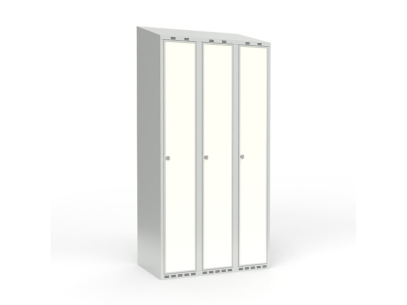 Skoleskab 3x300 Skråt tag 1 rum i højden Hvid laminatdør Cylinderlås