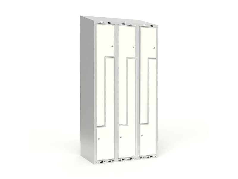 Skolskåp 3x300 Lutande tak, Z-dörr Vit laminatdörr Handtag för hänglås | Möbler - Förvaringsmöbler - Skåp & Arkiv | GameStuff