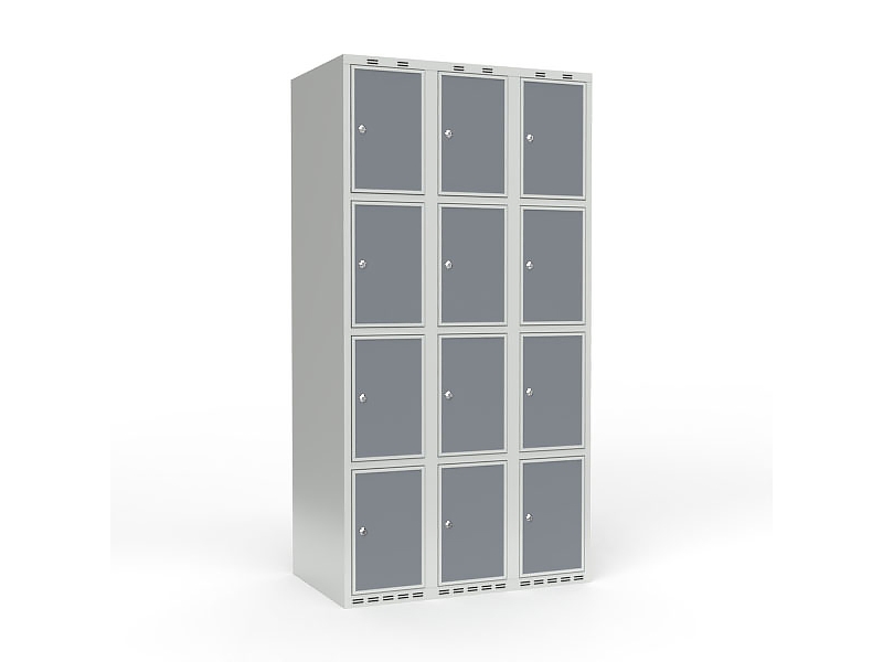 Skolskåp 3x300 Lutande tak 4 fack på höjden Ljusgrå laminatdörr Cylinderlås | Möbler - Förvaringsmöbler - Skåp & Arkiv | GameStuff