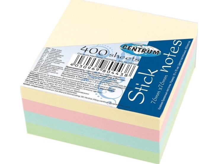 NOTES-blok, SELVKLÆBENDE, 76X76 MM, 400 ARK, 4 PASTELFARVER