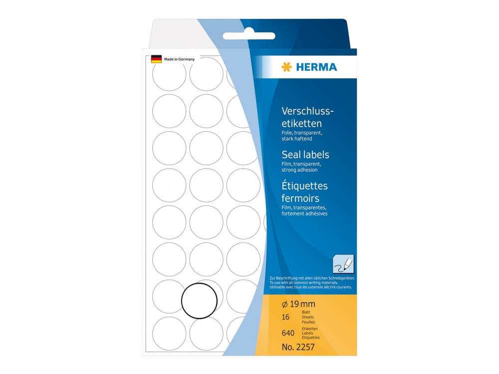 HERMA - Forseglingsmærkat - 19 mm diameter - gennemsigtig - polyester (pakke med 640)