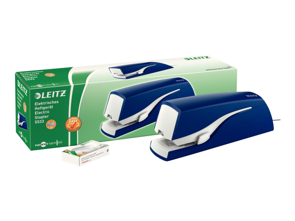 Elektrisk hæftemaskine Leitz 5533, kontaktløs, flat clinch, 20 ark Blå