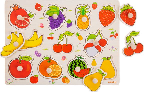A0607 WOODEN PUZZLE WITH FRUIT PINK | Leksaker - Spel - Pussel | GameStuff