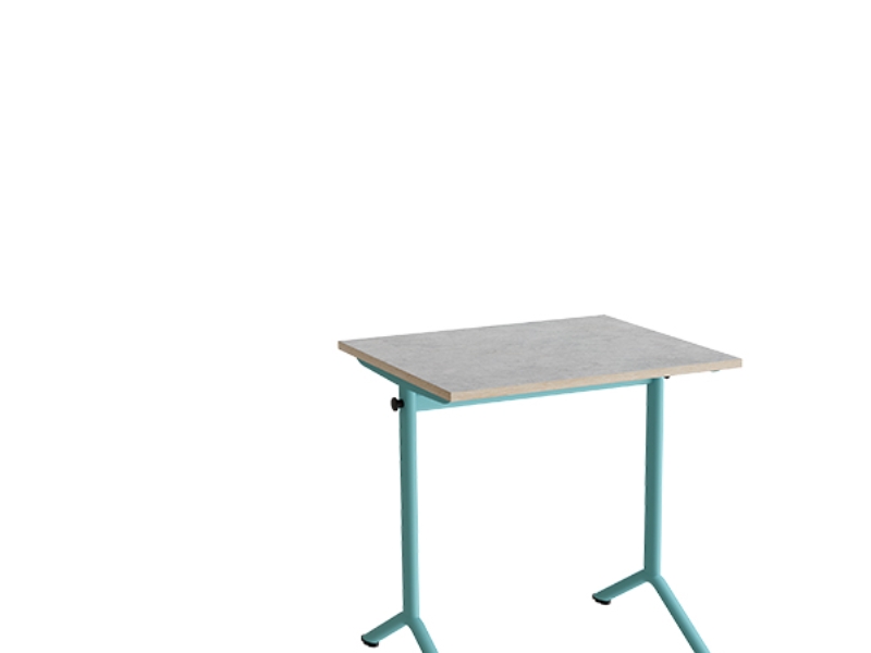 Bord Atlas 1130, 700x600mm, lys grå linoleum, turkis stel