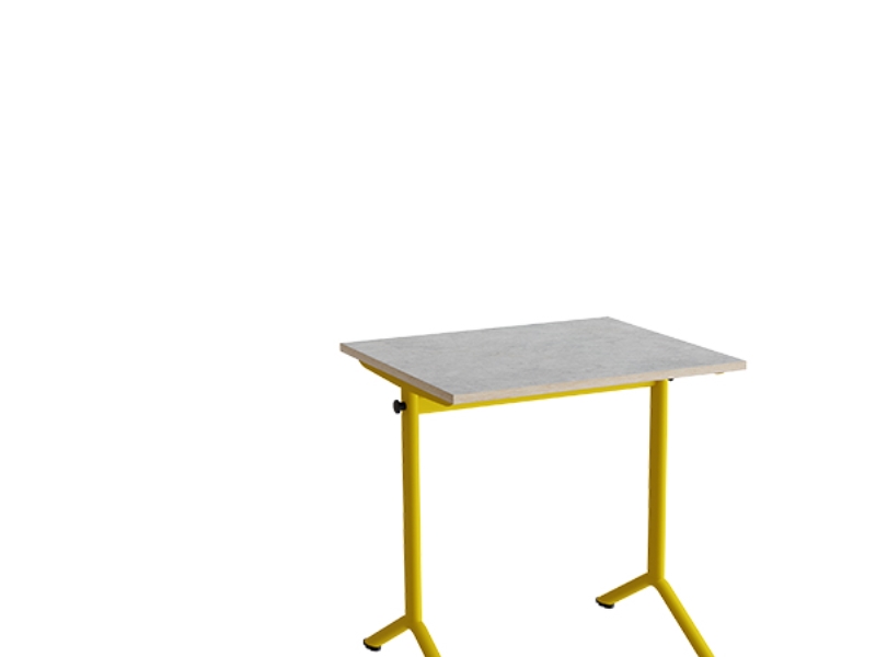 Bord Atlas 1130, 700x600mm, lys grå linoleum, gult stel