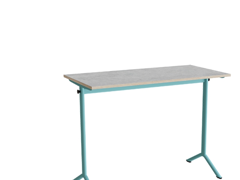 Tisch Atlas 1130, 1200X600 Mm, Hellgraues Linoleum, Türkis Gestell