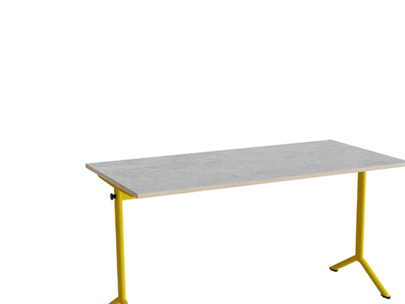 Bord Atlas 1130, 1400x700mm, lys grå linoleum, gult stel