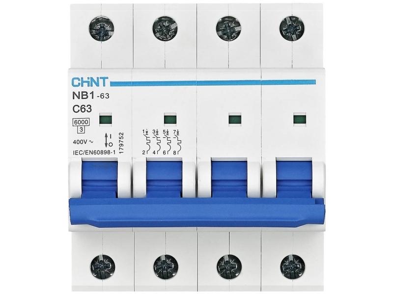 Chint 179742 Nb1-63 4P C16 6Ka Db Ledningssikkerhedsafbryder 4-Polig 16 A 240 V, 415 V