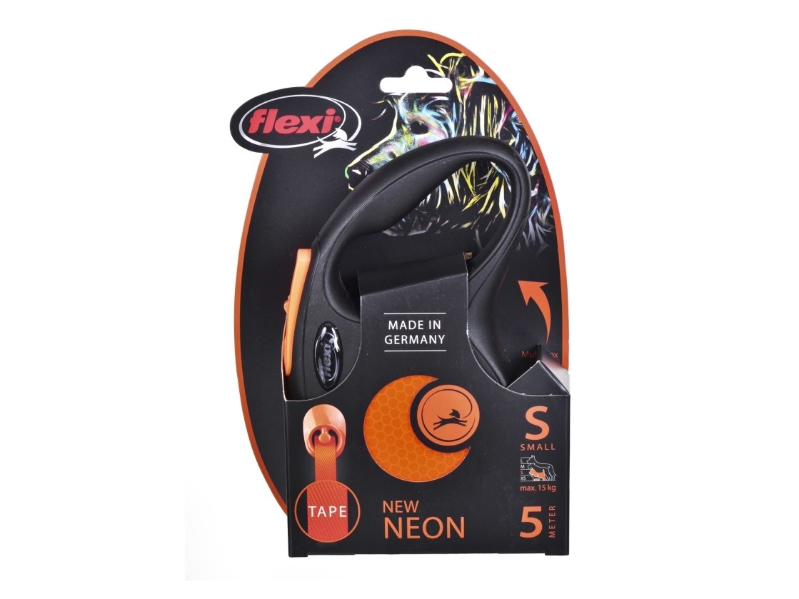 flexi New NEON bånd S, 5M, 15KG, black/neon orange | Djurmärken - Tillbehör - Flexi | GameStuff