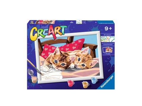 Ravensburger CreArt Two Cuddly Cats, Maling inkluderet, Dreng/Pige, Farve efter talsæt